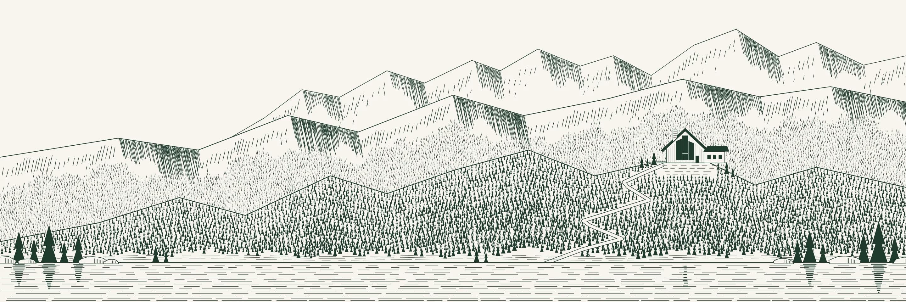 Engraving of a Wasatch valley by day: a lake, forested ridges, and one house on the hill.